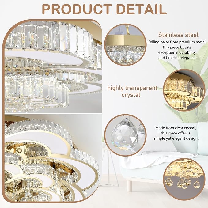 Dia 32'' Modern Crystal Chandelier Flush Mount Crystal Ceiling Light Fixture