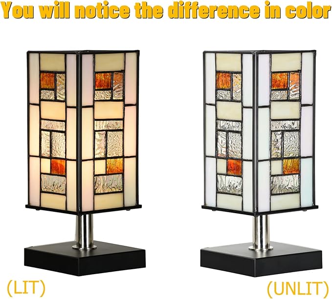 TL0013 Small Retangular Tiffany Lamp Stained Glass Uplight Table Lamp, Mission