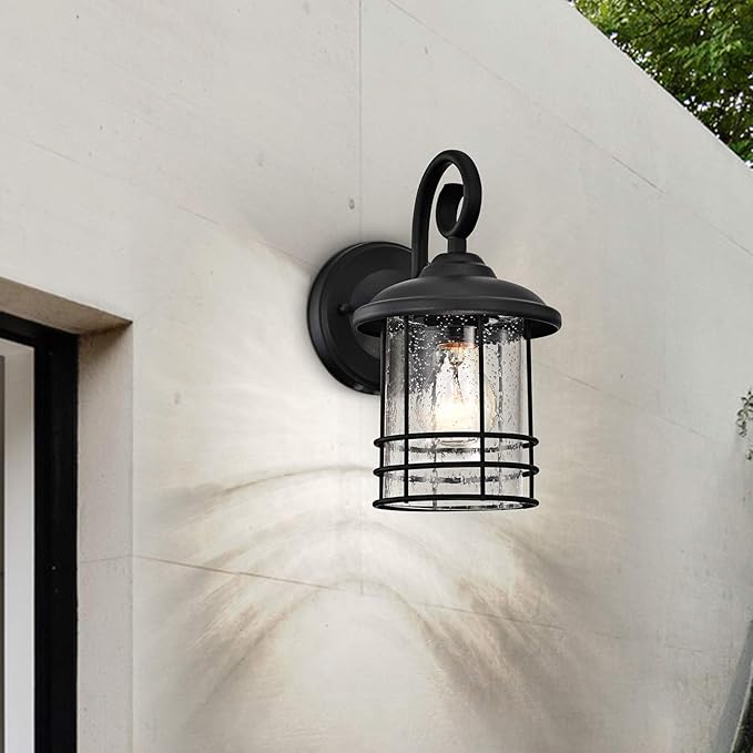 MICSIU Textured Black Outdoor Wall Light 2 Pack, 10 Inch Exterior Wall Lantern