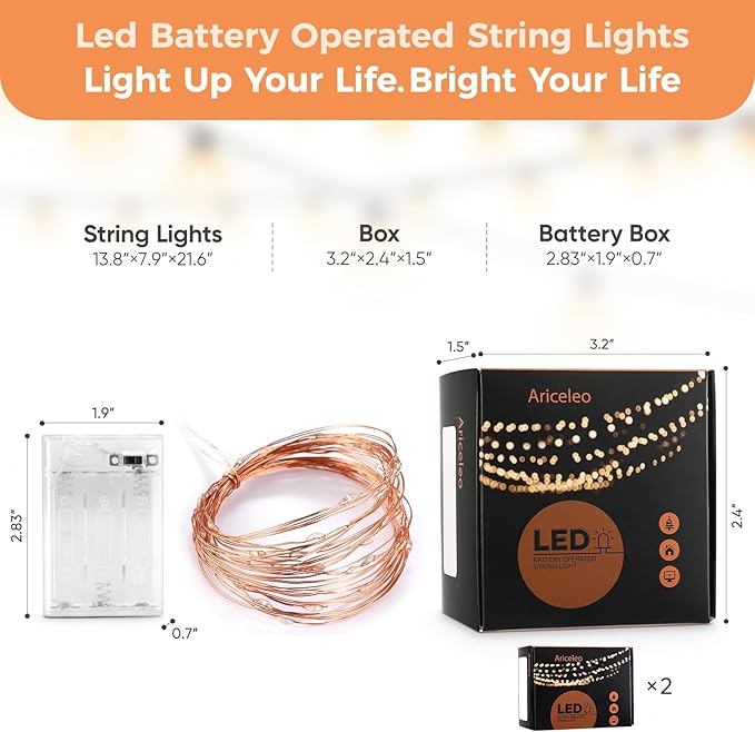 2 Pack 16.4ft Battery Operated String Lights