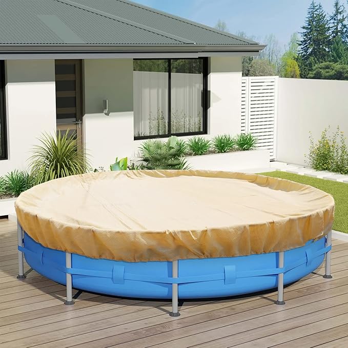ECOOPTS 11 ft Round Pool Cover for Above Ground Pools, Swimming Pool Cover Protector Winter Safety Cover (Beige)