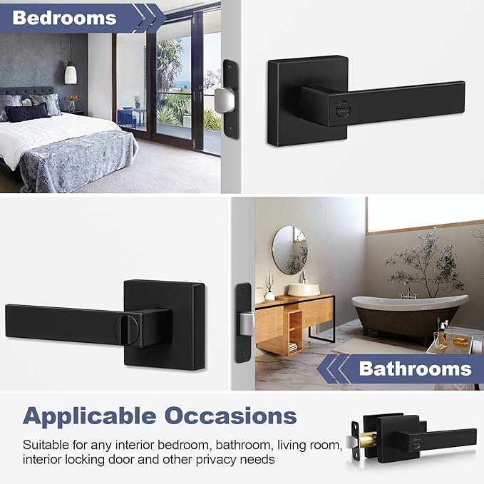 Estmoon 5 Pack Matte Black Door Handles Interior Door Knobs, Home Improvement