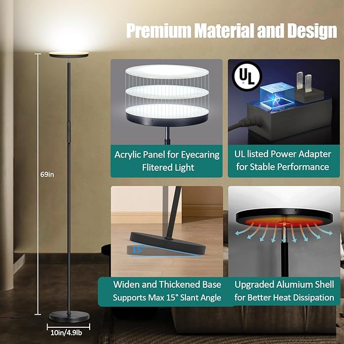Floor Lamp, Upgraded 40W 4000LM Super Bright Torchiere LED Floor Lamps