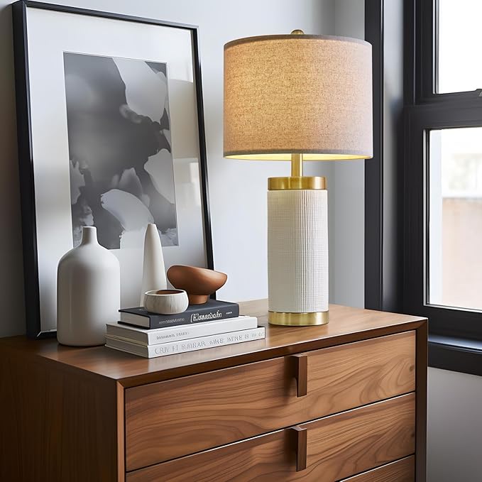 24.5" Modern Ceramic White Bedside Lamp