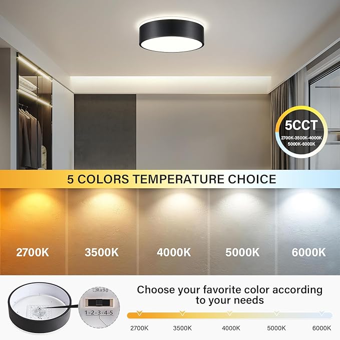 Dimmable LED Flush Mount Ceiling Light Fixture, Modern Black Round Ceiling Light