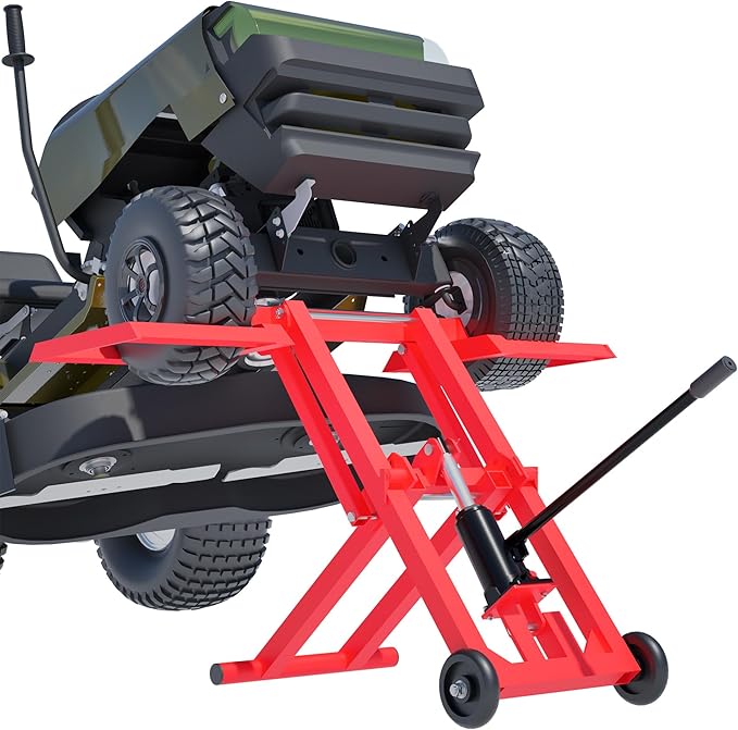 Riding Mower Lift,500 lbs Capacity Lawn Mower Lift Jack with Hydraulic Jack,Foldable Design for Zero Turn Mower Lift and Garden Tractors, Red