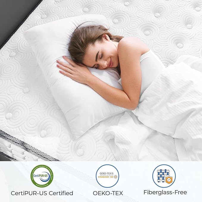 Vesgantti Twin Mattress, 10 Inch Hybrid Twin Size Mattress in a Box, Single Bed Pillow Top Mattresses, Foam and Pocket Coils Innerspring Mattresses, Pressure Relief, Medium Firm Feel