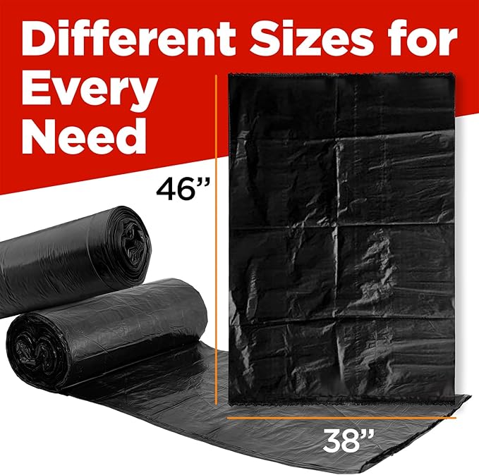 ToughBag 44 Gallon Commercial Trash Bags, 38x46” (100 COUNT) – 39, 40, 42 Gallon Contractor Bags, Black Garbage Can Liners - Made in USA