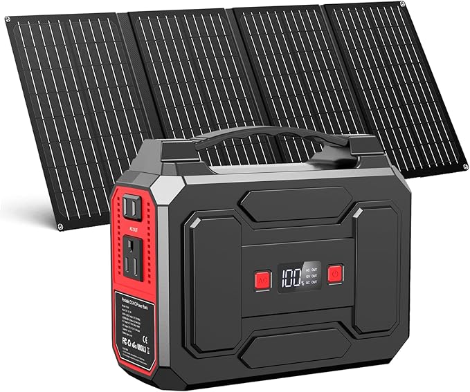 Apowking 146Wh Portable Power Bank with AC Outlet & 40W Foldable Solar Panel, Portable Laptop Charger 110V/100W with USB & DC Output for Camping, Home Emergency, Traveling, RV Trip