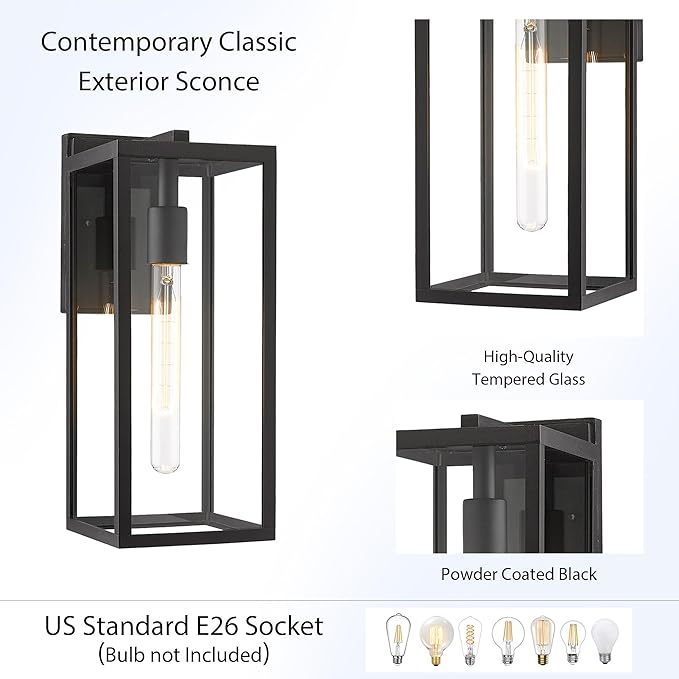 Bestshared Outdoor Wall Lantern, 13.4IN Tall Wall Sconce Light, Anti-Rust Front