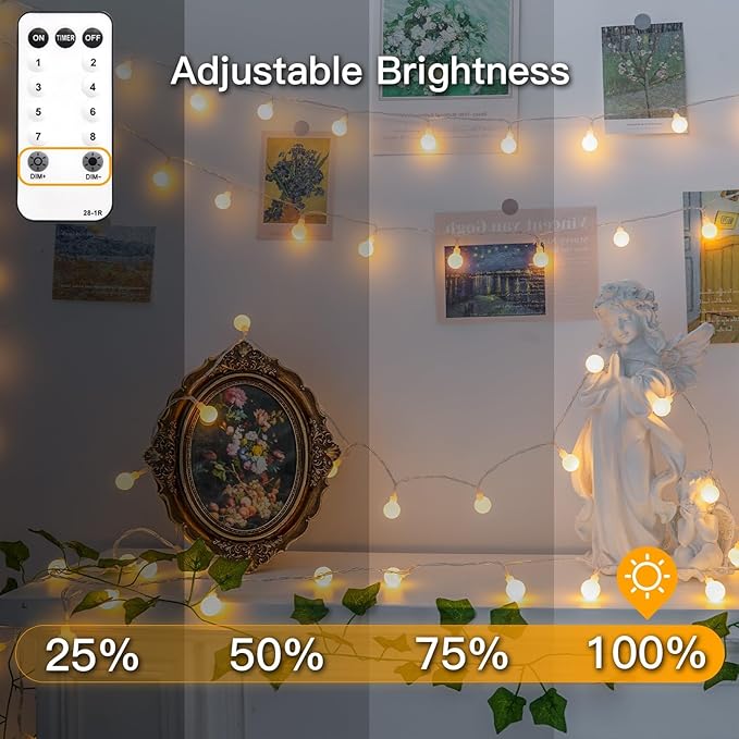 suddus String Lights for Bedroom, 33ft 100 Led Connectable Globe String Lights
