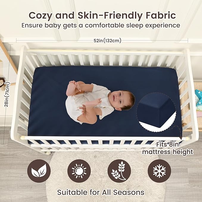 david's kids Waterproof Crib Sheets Fitted 2 Pack, Ultra Soft Breathable Crib Mattress Protector for Boys Girls Neutral, Fit Standard Crib Mattress and Toddler Mattresses, Navy Blue & Sage Green