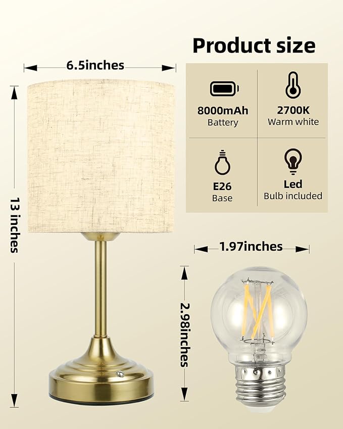 Wireless Lamp, Ambient Light, Touch Control, Rechargeable Table, Rechargeable