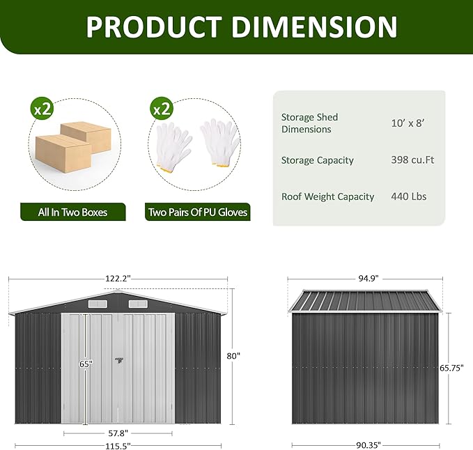 10x8 FT Outdoor Storage Shed, Metal Garden Tool Shed with Updated Frame Structure and Lockable Doors, Ideal for Backyard Garden Patio Lawn, Grey