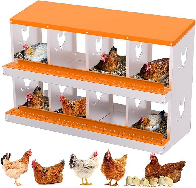 Nesting Boxes for Chickens, Chicken Coop Laying Boxes for Hens with Egg Rollaway System to Protect Eggs, 6/8/10-Hole Galvanized Steel Chicken Nesting Boxes Backyard Farm, Easy to Clean