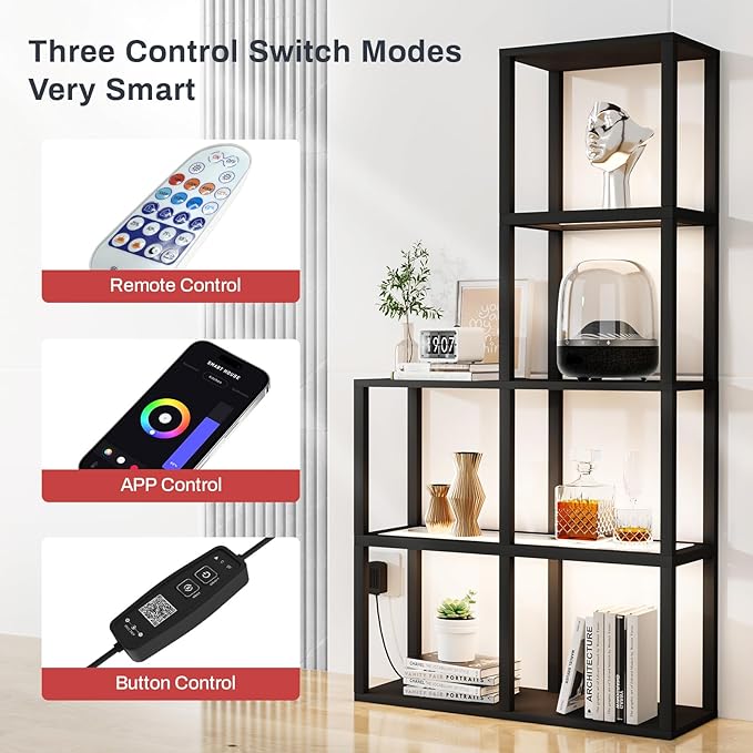 Display Shelf with LED Light Standing Floor Lamp with Glass Storage Shelves