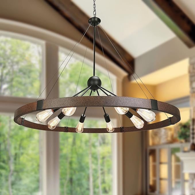 38.2'' Large Farmhouse Wagon Wheel Chandelier