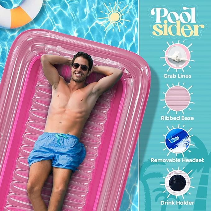 Premium Inflatable Tanning Pool Lounger | Inflatable Tanning Bed for Adults - 4 in 1 Multipurpose Suntan Tub | Pool Floats Adults, Inflatable Pool Float | Tanning Float - Sunbathing Pool Raft