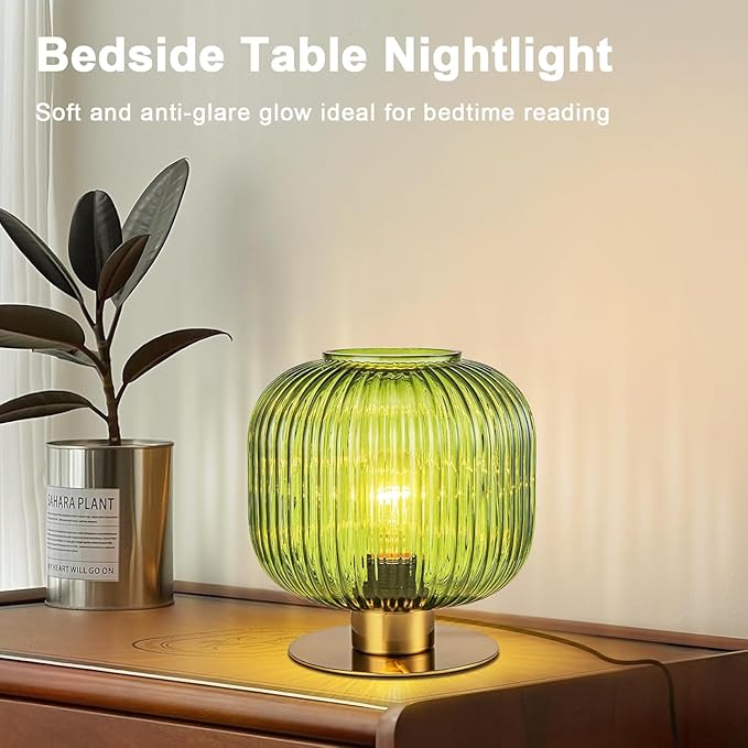Green Table Lamp Glass Globe Table Lamp Mid Century Modern Small Bedside Lamp