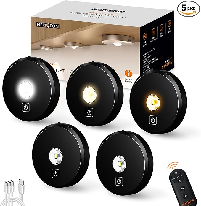 Puck Lights Cordless with Remote Control, 2200mAh Rechargeable Under Counter