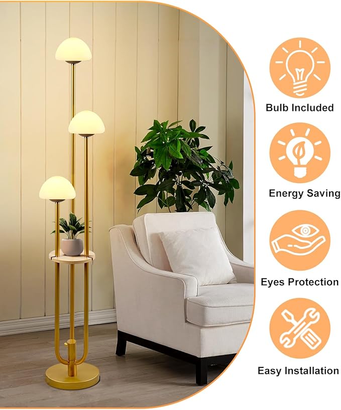 Gold Dimmable Floor Lamp with Table, Modern Floor Lamps