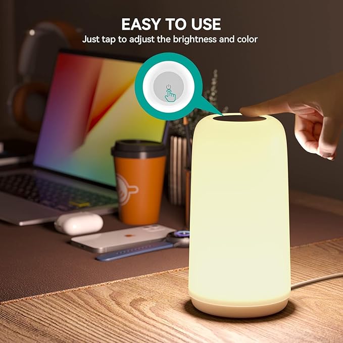 Touch Bedside Table Lamp, 3 Way Dimmable Small Lamp