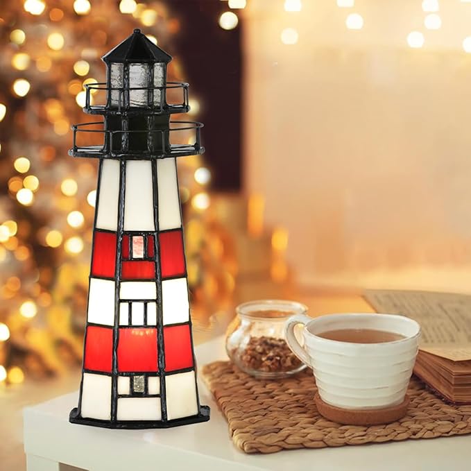 A0016 Tiffany Lighthouse Lamp Stained Glass Accent Table lamp Night Light