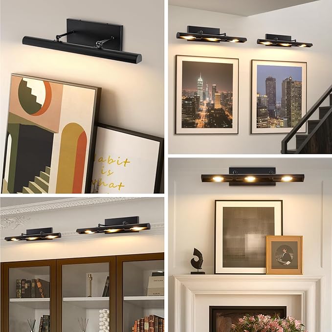 BELS Picture Lights for Wall Hardwired, 3-Light 2700k, Non-Dimmable, 270°