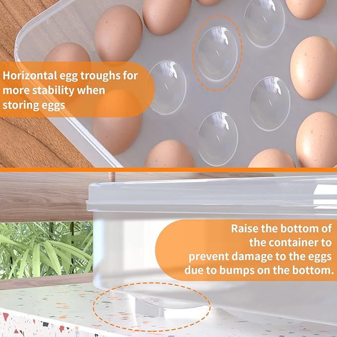 77L Deviled Egg Containers with Lid, (Set of 2), Plastic Egg Holder for Refrigerator for 48 Eggs, Clear Storage Deviled Egg Carrier Tray, Fridge Stackable Countertop Portable Egg Dispenser