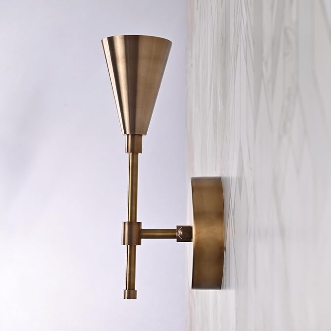 Industrial Brass Wall Sconce Light Fixture – Mid-Century Modern Cone Design |