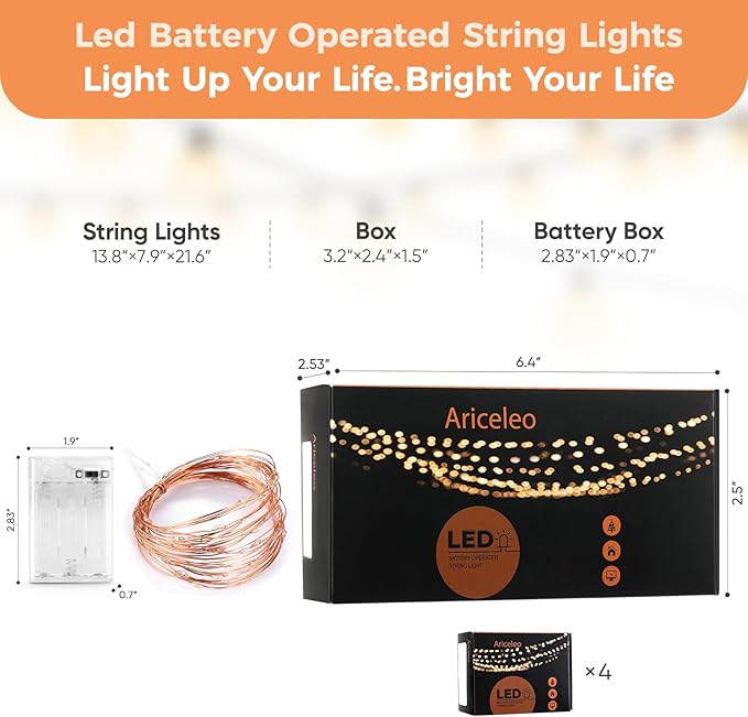 4 Pack 16.4ft Battery Operated String Lights