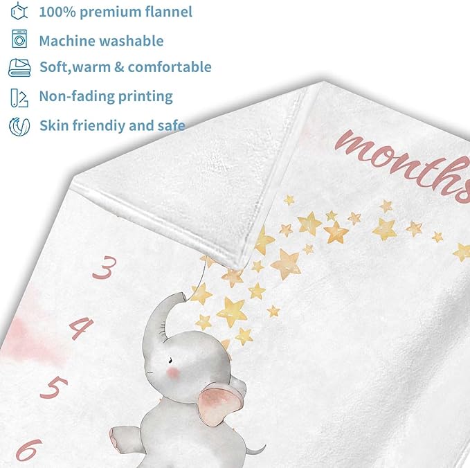 OLIVE OLIVIA Personalized Monthly Baby Milestone Blanket, Baby Months Blanket, Perfect Custom Newborn Gifts,30"x40"