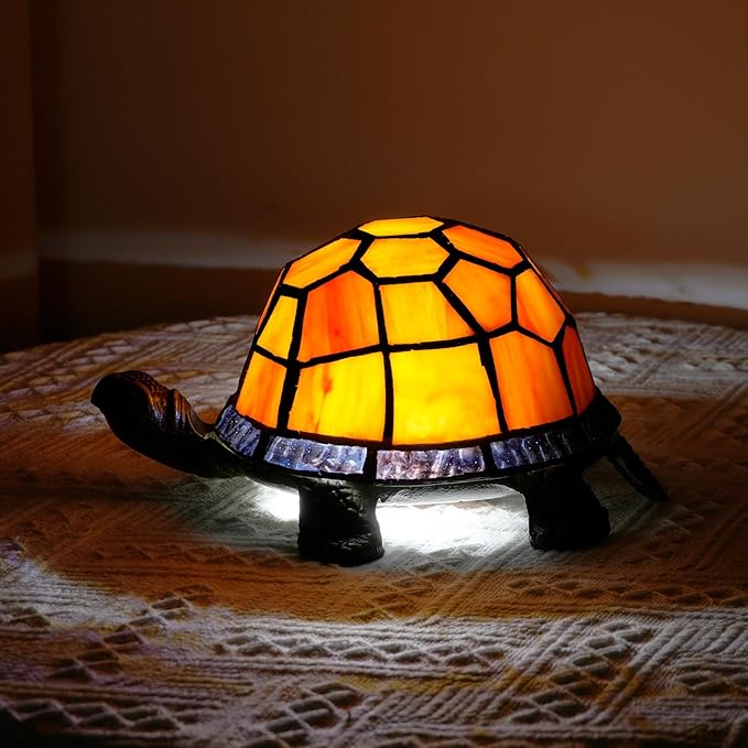 Orange Turtle Lamp Tiffany Bedside Table Lamp Retro Decor Art Nightstand Light