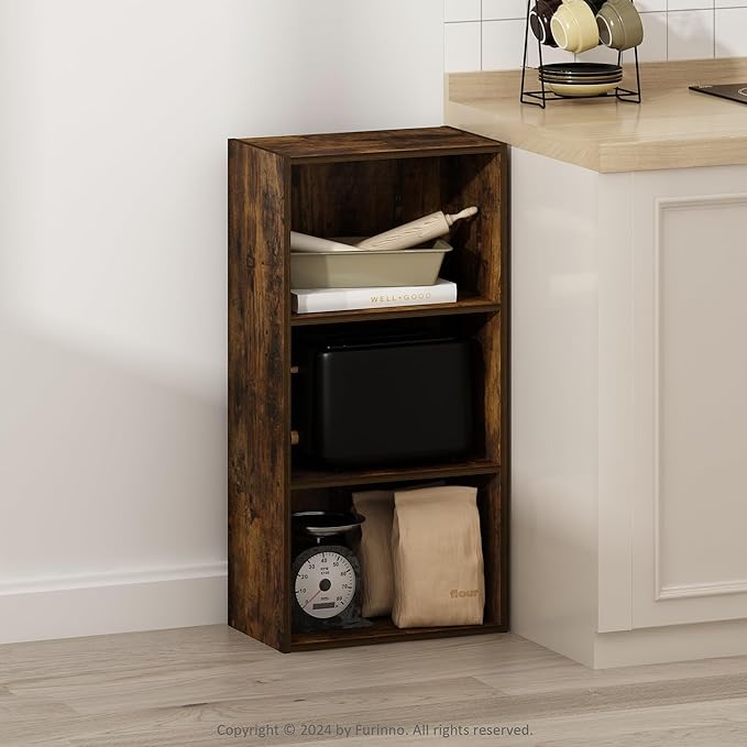 Furinno Luder 3-Tier Open Shelf Bookcase, Amber Pine