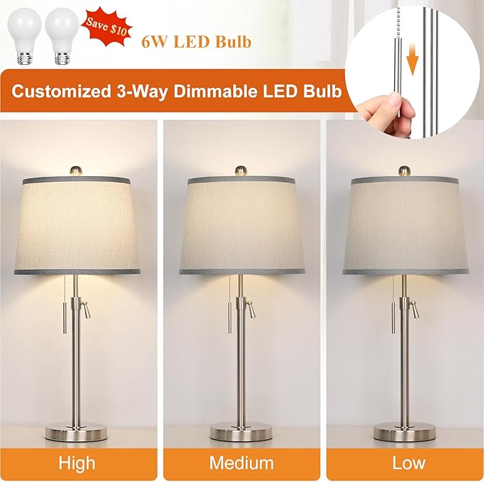 Table Lamps Set of 2, Bedside Lamp Silver Tall Table Lamps
