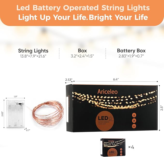 4 Pack 16.4ft Battery Operated String Lights