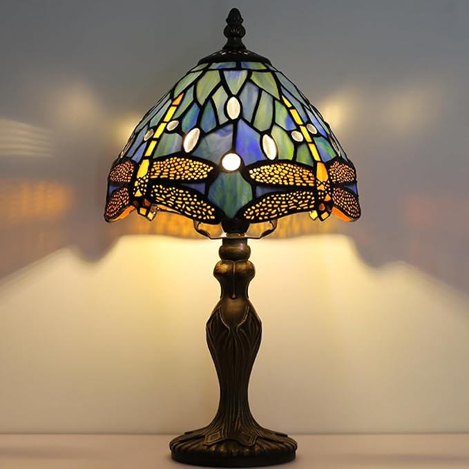 Tiffany Style Lamp Stained Glass Table Lamp 8 x 14.5 Mini Accent Light Blue