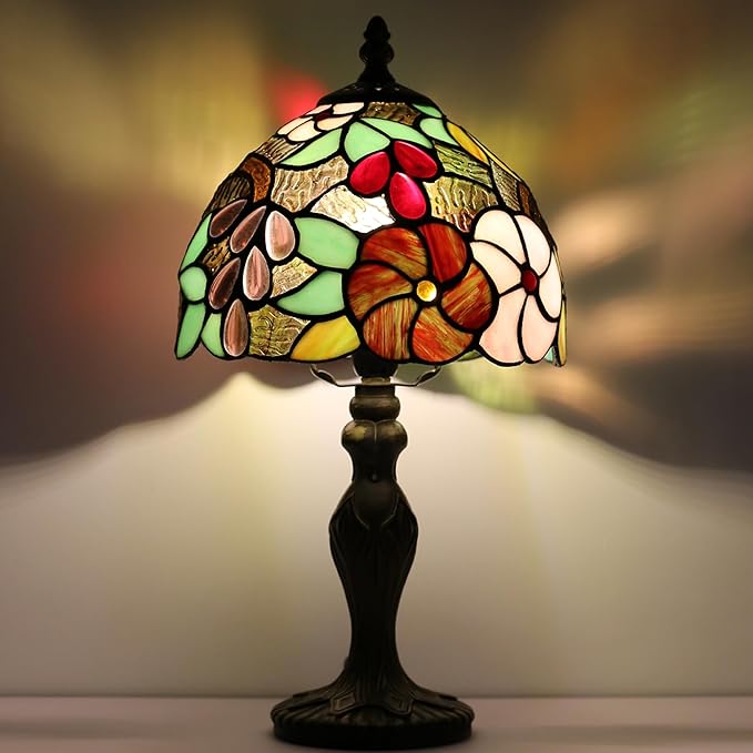 Tiffany Style Lamp Stained Glass Table Lamp 8 x 14.5 Mini Accent Light Grape