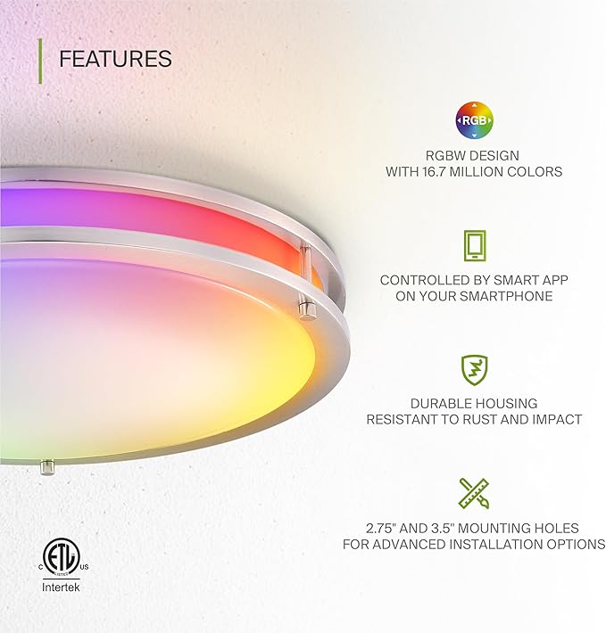 ASD LED 18" Round Flush Mount Lighting, Close to Ceiling Light Fixture | Smart