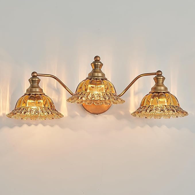 Tea Glass 3 Light Vanity Light Colored Glass Bathroom Light Fixture Vanity