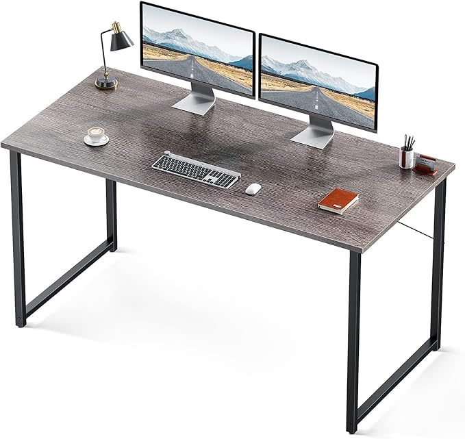 Coleshome 55 Inch Computer Desk, Modern Simple Style Desk for Home Office, Study Student Writing Desk,Grey Oak