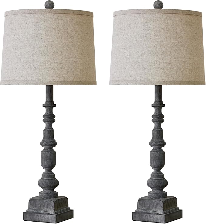 Oneach 27.75" Farmhouse Table Lamps Set of 2, USB A+C, Rustic Tall Table Lamp