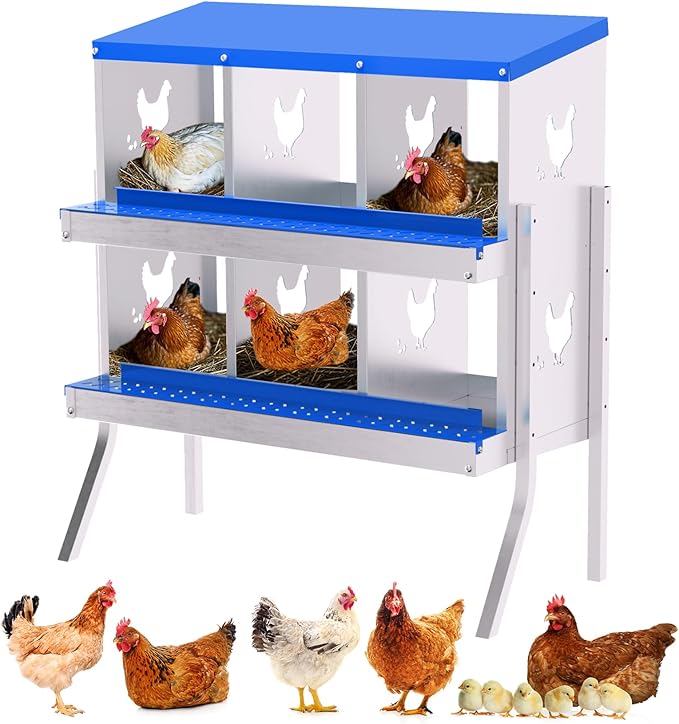 Nesting Boxes for Chickens, Chicken Coop Laying Boxes for Hens with Egg Rollaway System to Protect Eggs, 6/8/10-Hole Galvanized Steel Chicken Nesting Boxes Backyard Farm, Easy to Clean