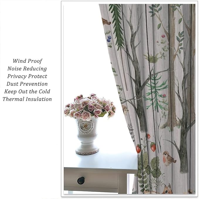 Forest Animal Curtains,Winter Dry Branches Pine Tree Moose Bear Animal Print Curtains for Children Boys and Girls Bedroom Living Room 84x84in