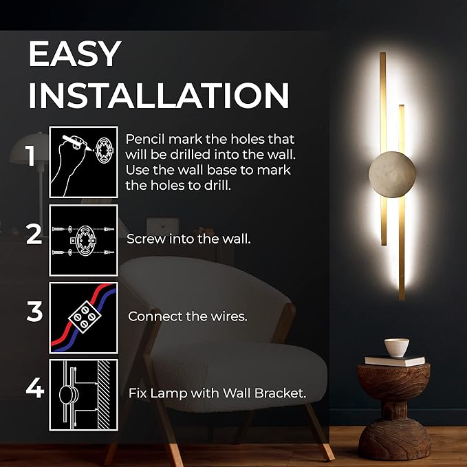 Ozarke Elles Minimalist LED Light Sconce, Modern Linear Wall Lamp, Warm White