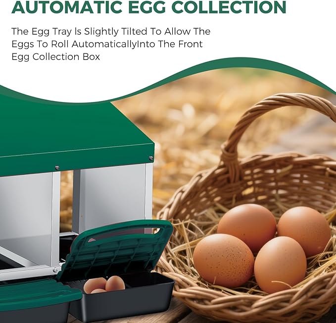 Chicken Nesting Box,Chicken Laying Boxes with 3 Compartment Metal Stainless Steel,Chickens Egg Laying Nest Boxes with Rollout Egg Collection,Chicken Brooder Box with Perch,Green