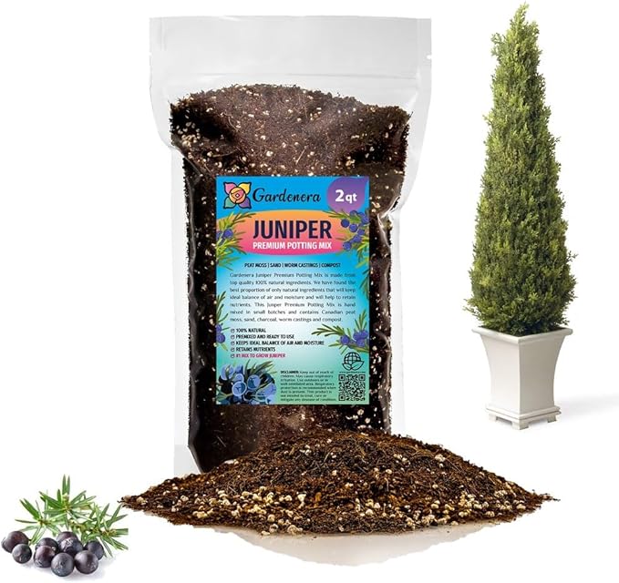 GARDENERA Premium Juniper Potting Soil Mix - Perfect Balance of Nutrients, Drainage, and Aeration for Healthy Juniper Trees - 2 Quart