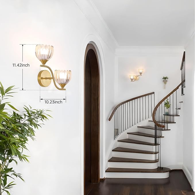 Battery Operated Wall Sconce, 2-Lights Vinatge Brass Wall Lighting