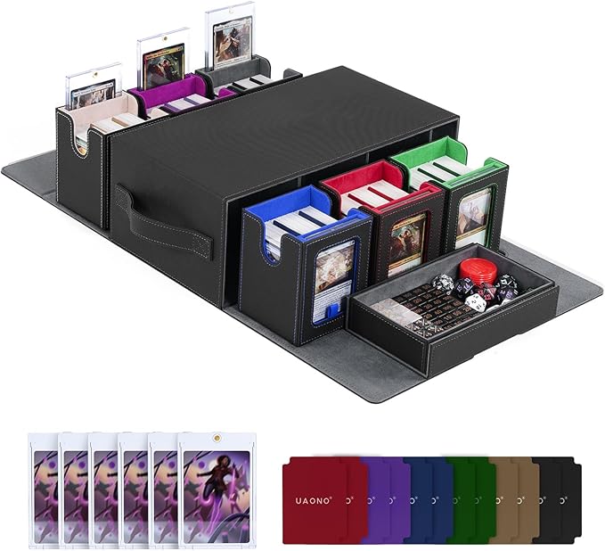 Commander Deck Box for MTG, 6-Deck Modular Card Case with Dice Tray Hold 600+ Double-sleeved Cards, Removable Trading Cards Storage Box with 35PT Magnetic Card Holders for TCG, Multicolour