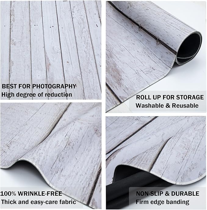 Kate White Wood Flooring Mat Photography Floor Mats Newborn Photography Props Rubber Wooden Floor Wall Backdrop for Photo Studio 5x4ft
